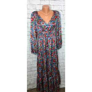 Jessica Simpson V-Neck Long Sleeve Multi Color Floral Maxi Dress NWOT Size 10/12